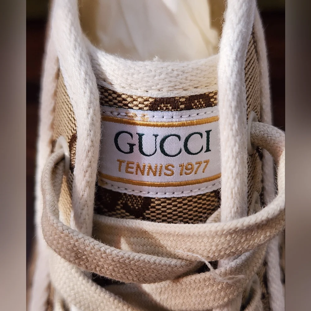$1150 Brand New Gucci Men High Top GG Canvas Platform Sneakers G 12 US 13 Beige